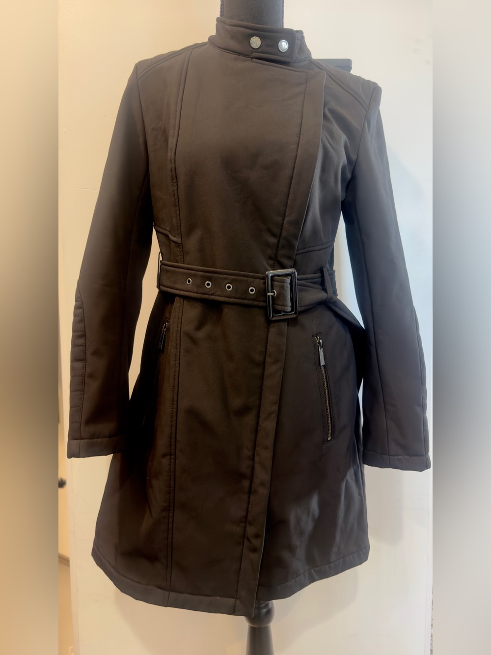 Kenneth Cole New York Black Belted Trench Coat